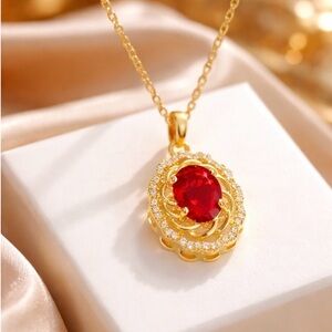 Elegant Gold and Red Pendant Necklace